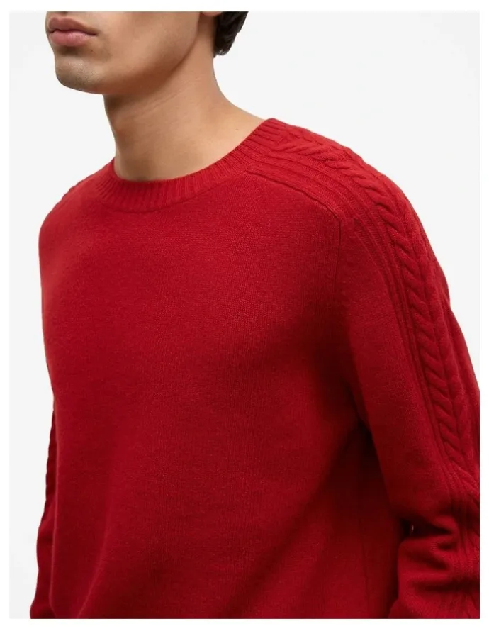 Trenery Merino Cable Detail Crew in Spice Red