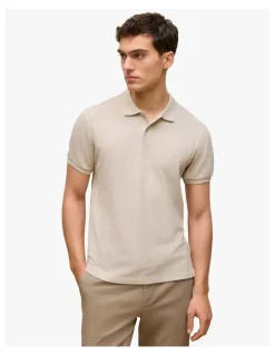 Trenery Pique Marle Monogram Polo in Stone