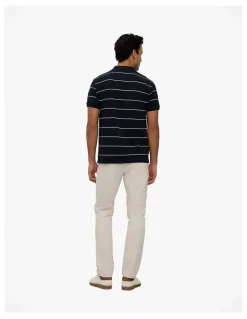 Trenery Pique Stripe Monogram Polo in Navy