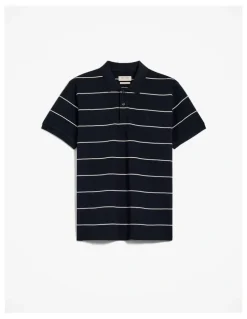 Trenery Pique Stripe Monogram Polo in Navy
