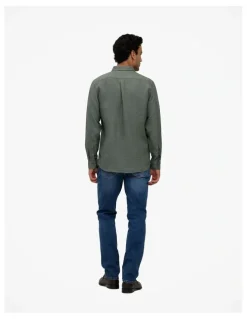 Trenery Regular Fit Delave Linen Shirt in Evergreen