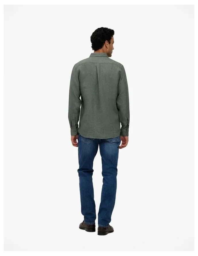 Trenery Regular Fit Delave Linen Shirt in Evergreen