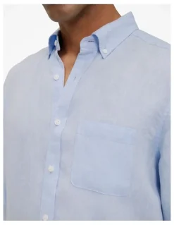 Trenery Regular Fit Delave Linen Shirt in Fresh Blue