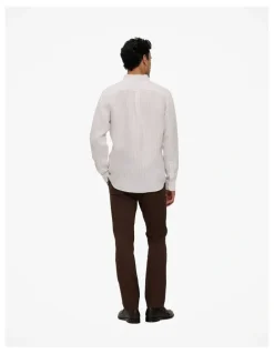 Trenery Regular Fit Delave Linen Fine Stripe Shirt in White