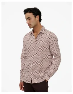 Trenery Terran Linen Long Sleeve Shirt in Redwood