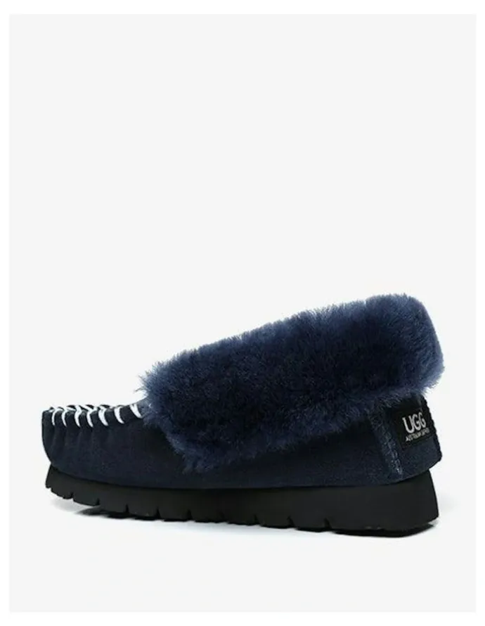 UGG Australian Shepherd Popo Cow Suede Moccasin Shoe in Navy Blue