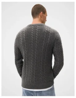 Unison Cable Crew Knit T-shirt in Grey