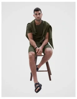 Unison Classic Crew Neck T Shirt in Khaki