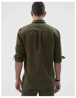 Unison Linen Regular Fit Shirt in Khaki