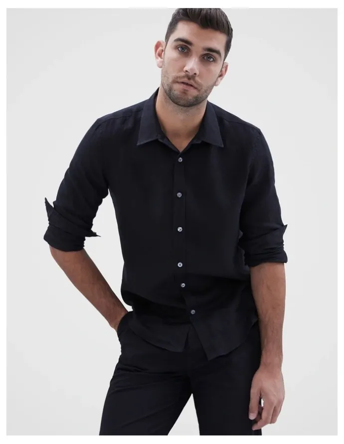Unison Linen Regular Fit Shirt in Black