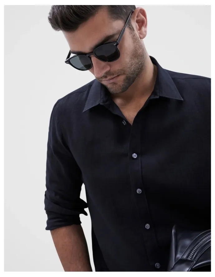 Unison Linen Regular Fit Shirt in Black