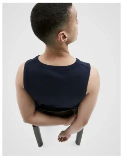 Unison Rib Singlet in Navy