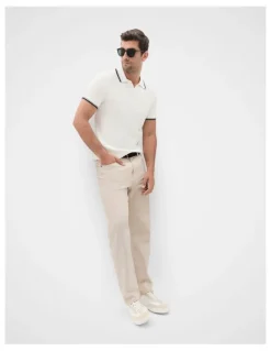 Unison Tipped Knit Polo in White