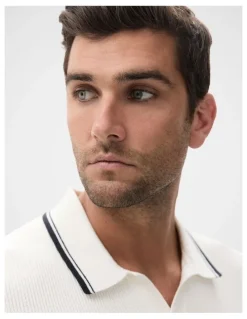 Unison Tipped Knit Polo in White