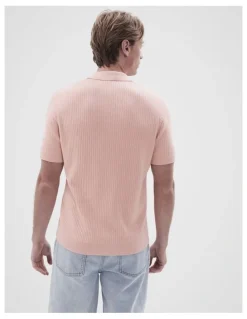 Unison Wavy Stitch Knit Polo in Pink