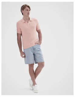 Unison Wavy Stitch Knit Polo in Pink