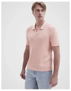 Unison Wavy Stitch Knit Polo in Pink