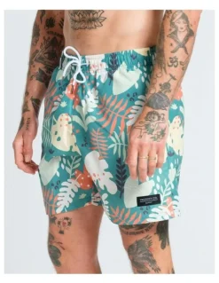 Vacancy Co Abstract Leaf Swim Shorts in Green