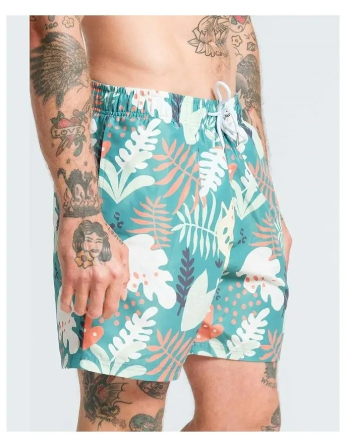 Vacancy Co Abstract Leaf Swim Shorts in Green