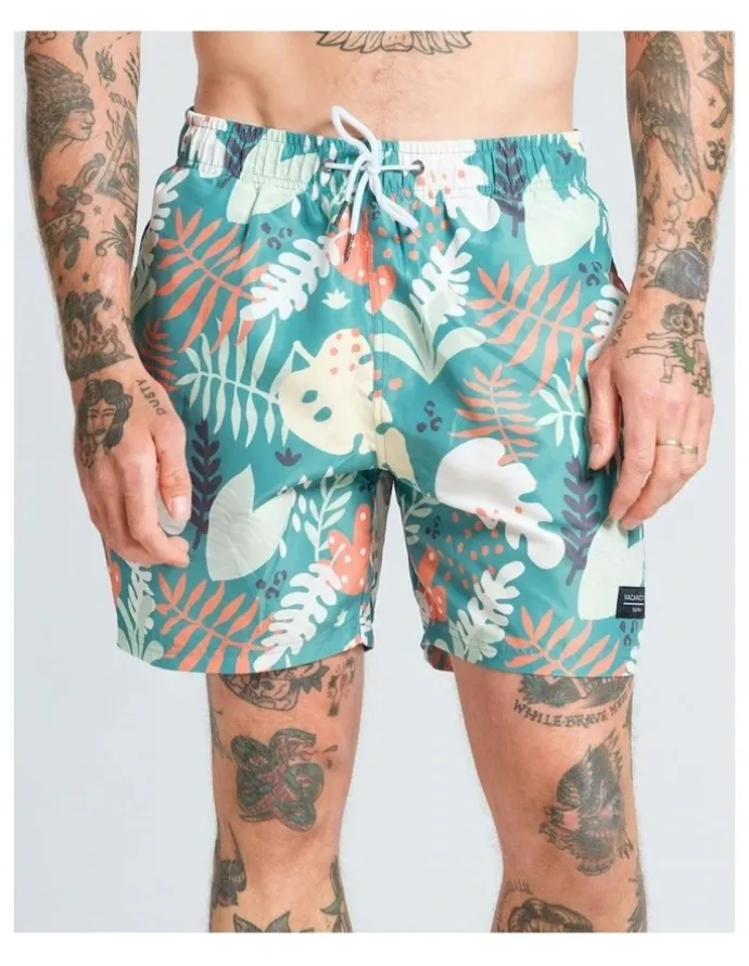 Vacancy Co Abstract Leaf Swim Shorts in Green
