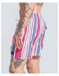 Vacancy Co Candy Stripe Swim Shorts in Pink