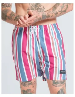 Vacancy Co Candy Stripe Swim Shorts in Pink