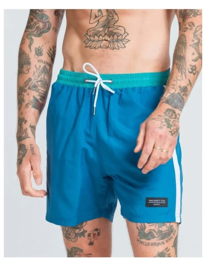 Vacancy Co Side Stripe Swim Shorts in Aqua