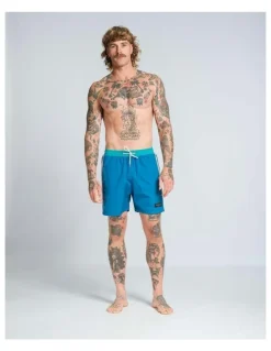 Vacancy Co Side Stripe Swim Shorts in Aqua