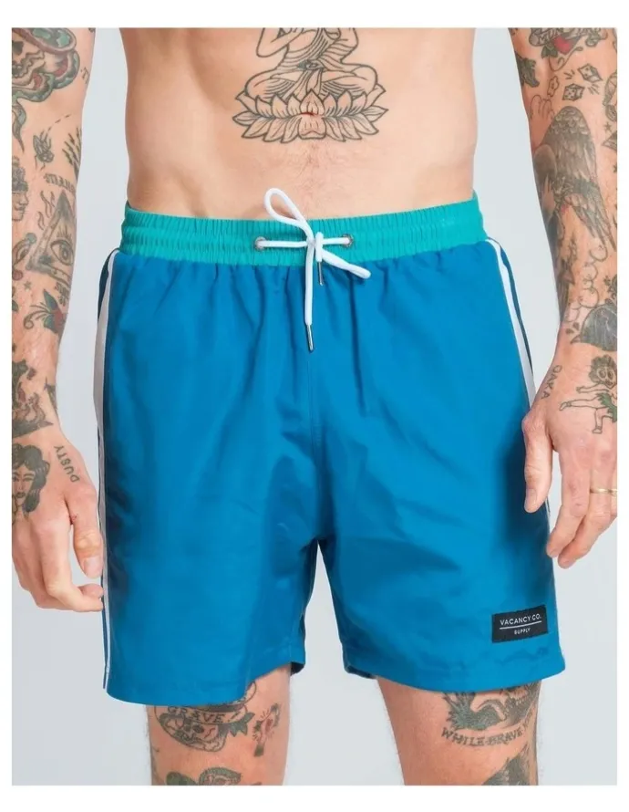 Vacancy Co Side Stripe Swim Shorts in Aqua