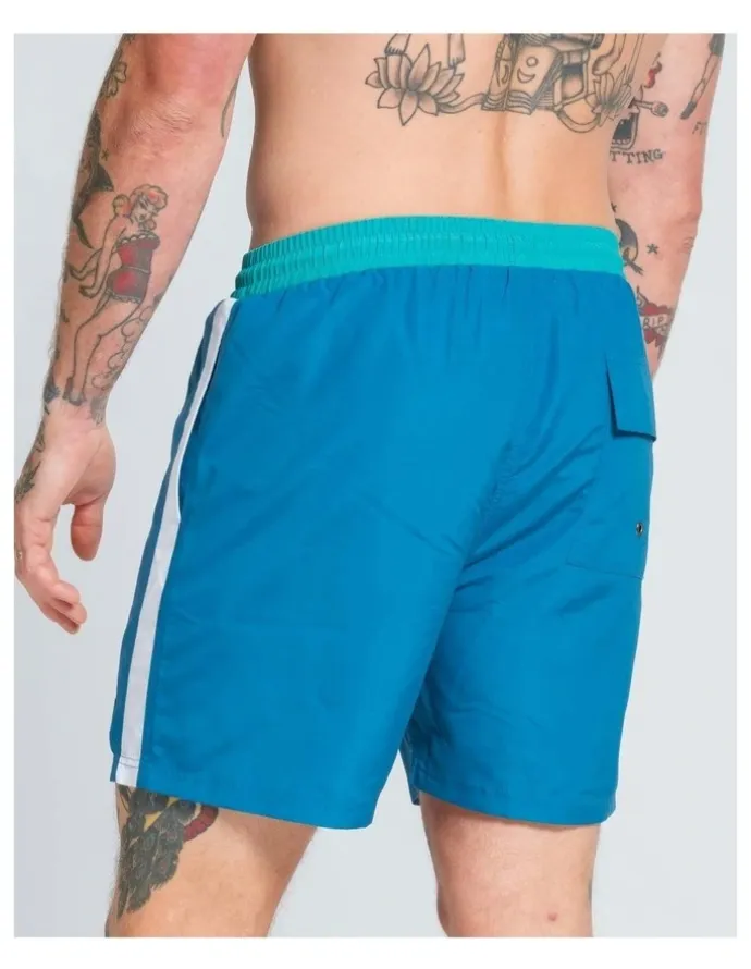 Vacancy Co Side Stripe Swim Shorts in Aqua
