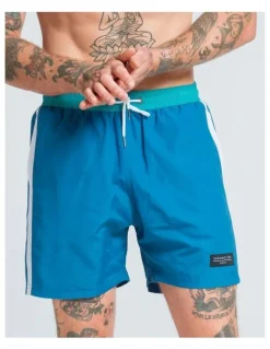 Vacancy Co Side Stripe Swim Shorts in Aqua