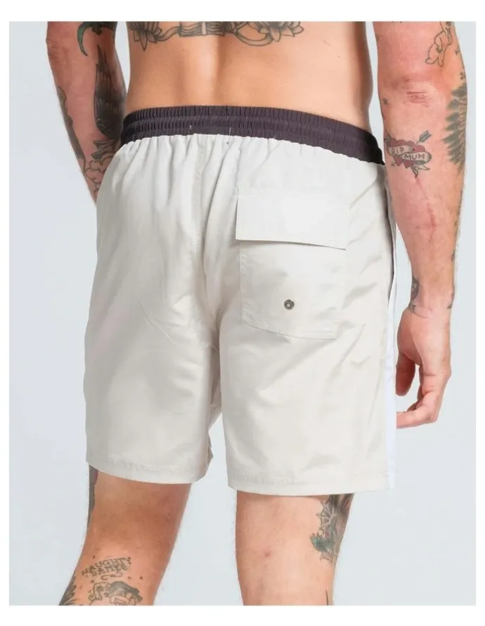 Vacancy Co Side Stripe Swim Shorts in Beige