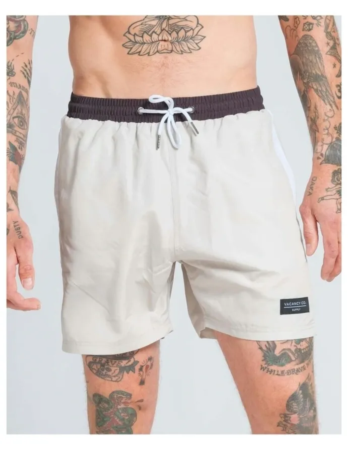Vacancy Co Side Stripe Swim Shorts in Beige