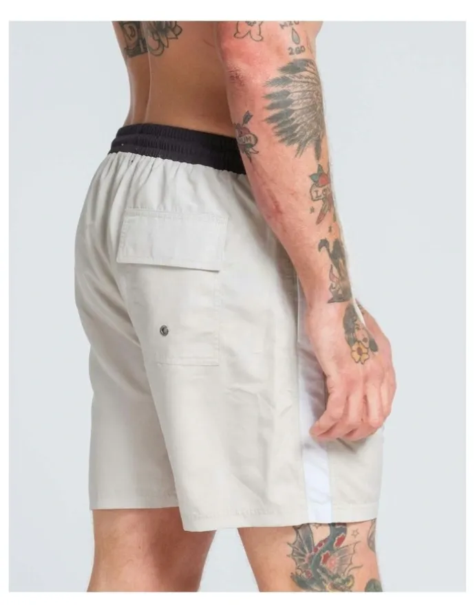 Vacancy Co Side Stripe Swim Shorts in Beige