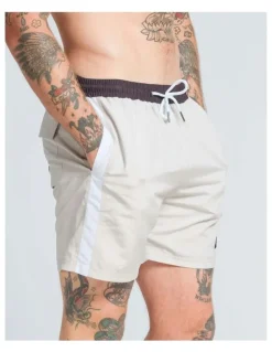 Vacancy Co Side Stripe Swim Shorts in Beige