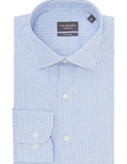 Van Heusen Euro Check Long Sleeve Business Shirt in Blue