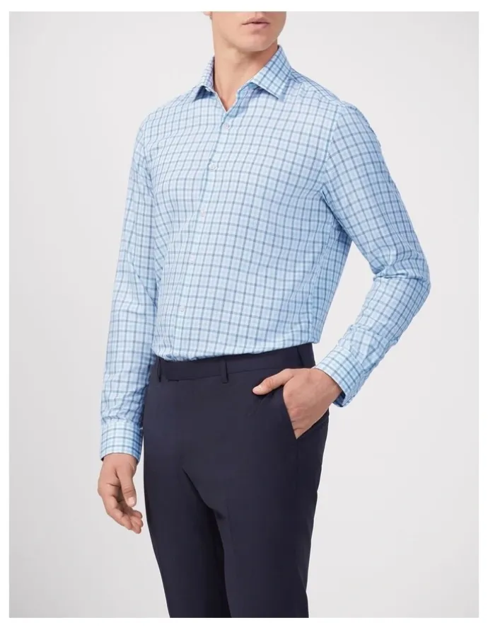 Van Heusen Gingham Check Shirt Tailored Fit in Blue