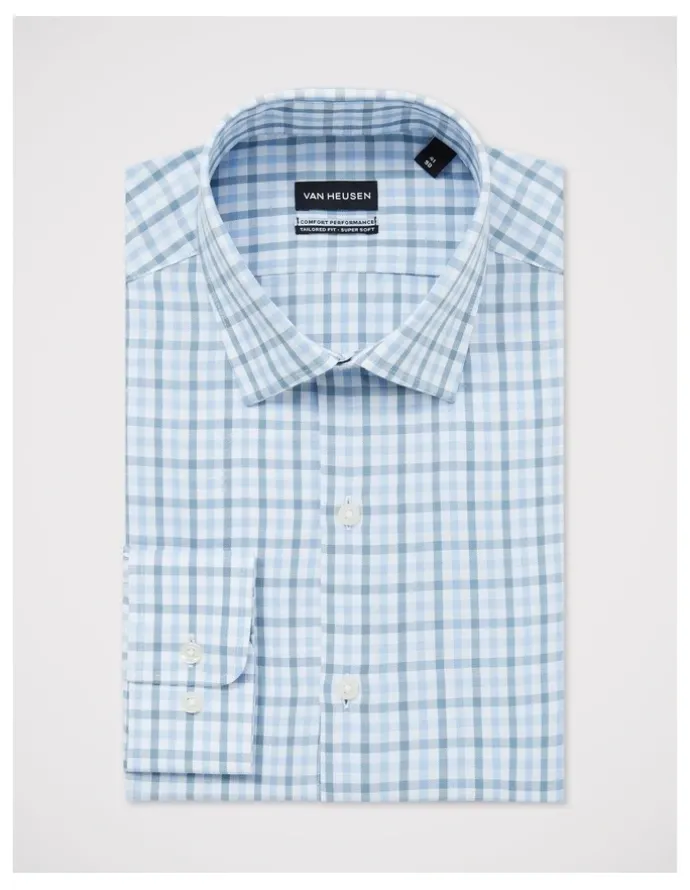 Van Heusen Gingham Check Shirt Tailored Fit in Blue