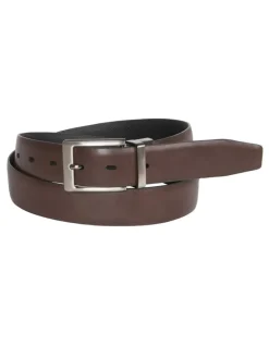 Van Heusen Leather Pin Buckle Saffiano Reversible Belt in Black/Brown