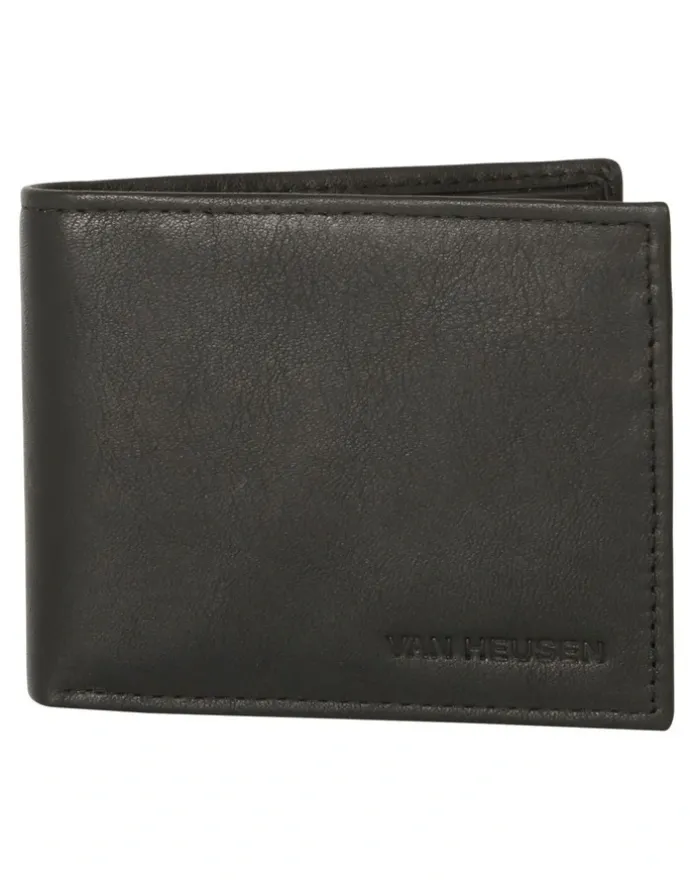 Van Heusen L-Fold Leather Wallet with Coin Pocket in Black
