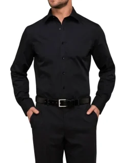Van Heusen Plain Poplin Long Sleeve Business Shirt in Black