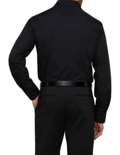 Van Heusen Plain Poplin Long Sleeve Business Shirt in Black
