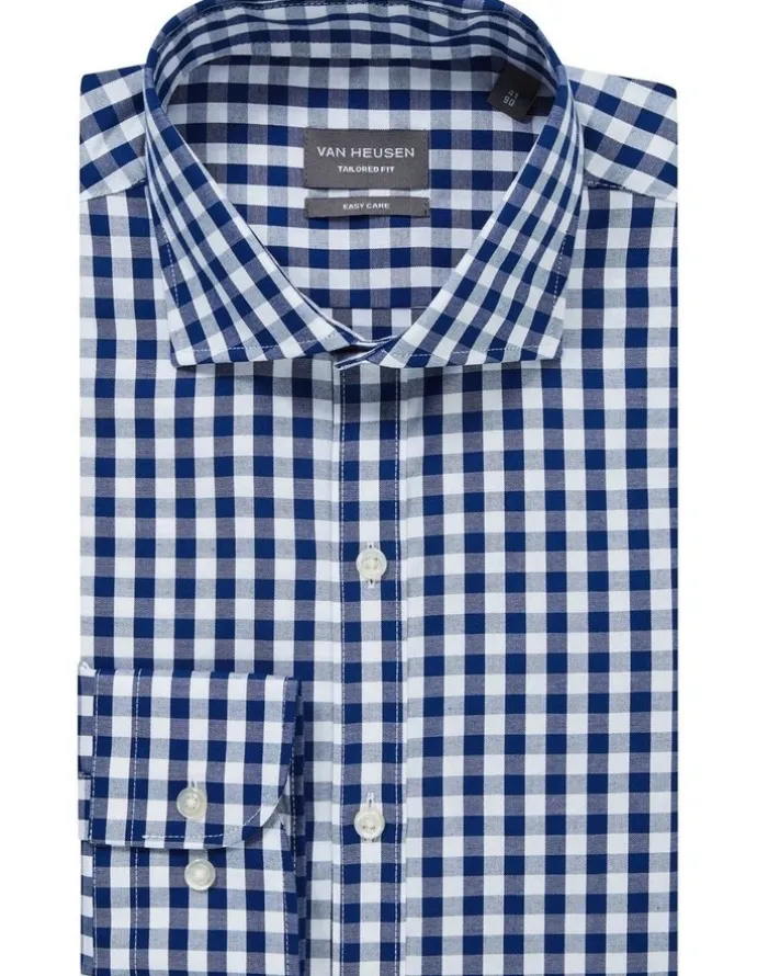 Van Heusen Tailored 1 Collar Oxford Check Long Sleeve Shirt in Sky