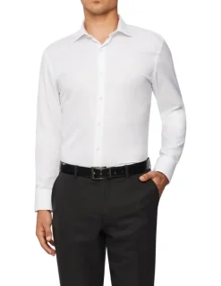 Van Heusen Tailored Long Sleeve Plain Dobby Business Shirt in White