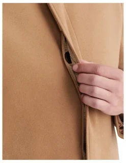 Van Heusen Black Label 4 Button Melton Overcoat in Tan