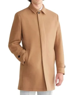 Van Heusen Black Label 4 Button Melton Overcoat in Tan