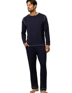 Wanderluxe Sleepwear Nox Tencel Modal Long Top And Long Pants in Navy