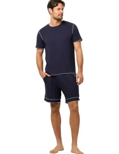 Wanderluxe Sleepwear Nox Tencel Modal Boxer Shorts And T-shirt in Navy