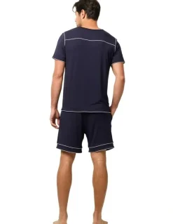 Wanderluxe Sleepwear Nox Tencel Modal Boxer Shorts And T-shirt in Navy