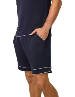 Wanderluxe Sleepwear Nox Tencel Modal Boxer Shorts And T-shirt in Navy